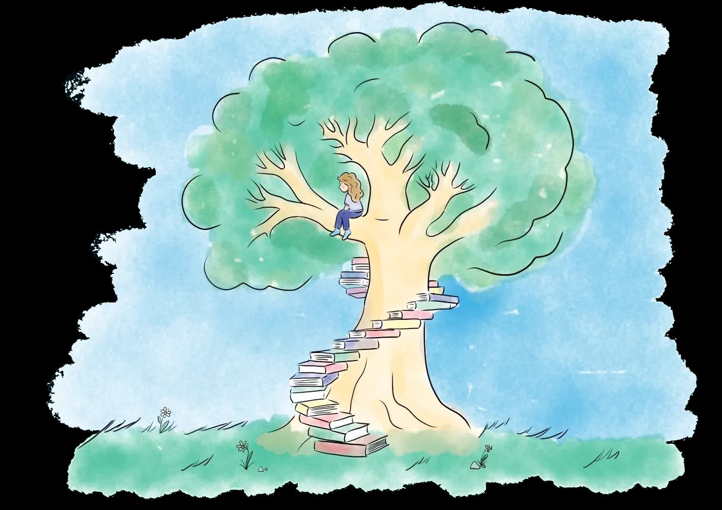 Illustration d'un escalier composé de livres